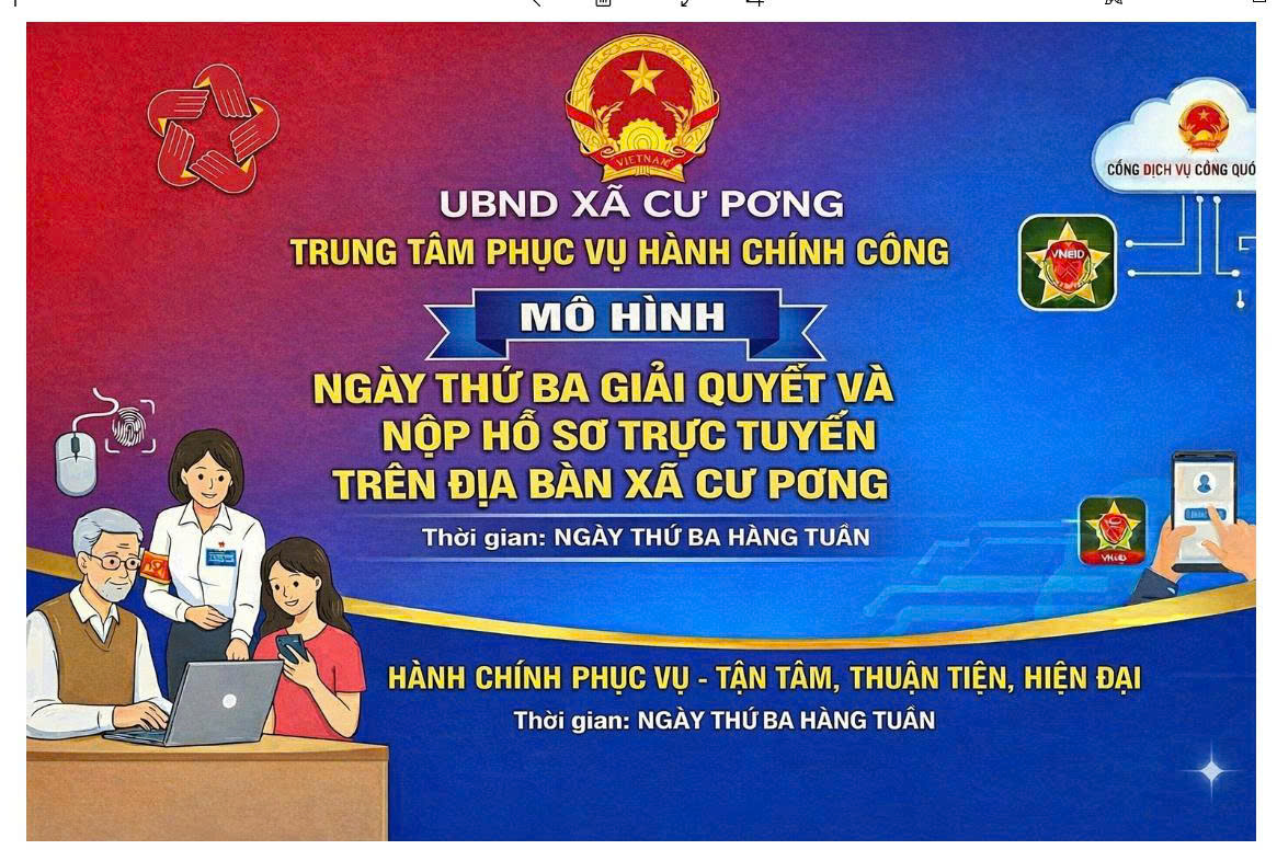 THÔNG BÁO Triển khai mô hình “Ngày thứ 3 giải quyết và nộp hồ sơ trực tuyến trên địa bàn xã Cư Pơng”